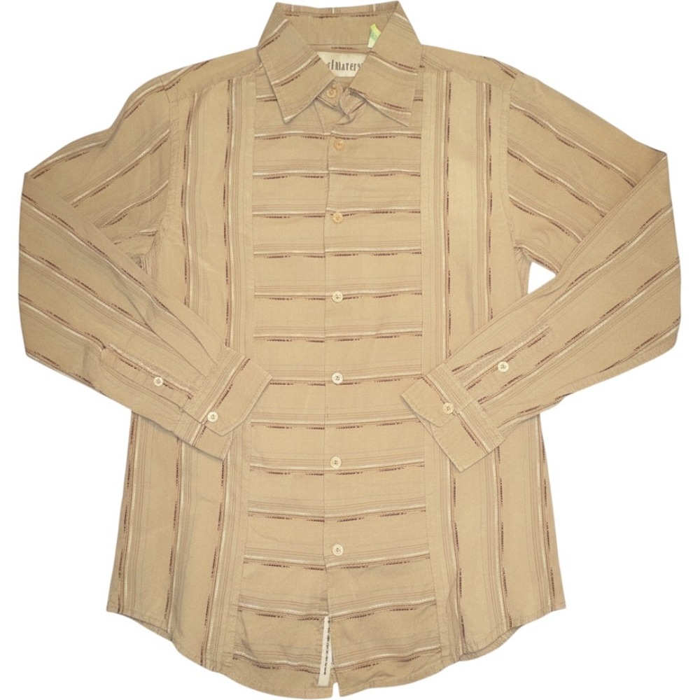 Cubavera‎ Silk Cotton Tan Striped Long Sleeve Button Down Shirt Mens Small